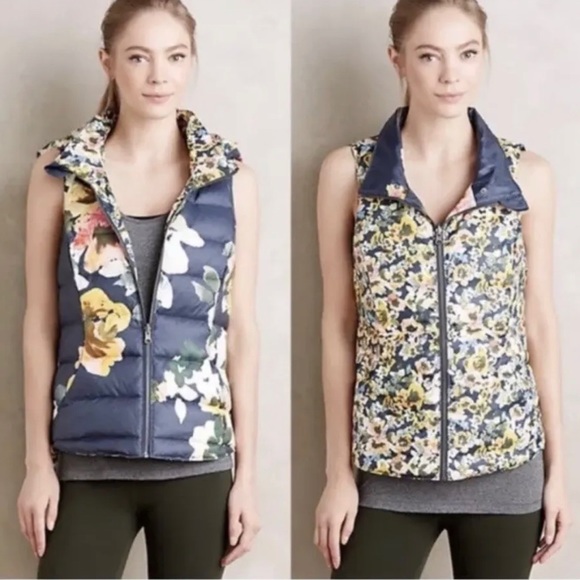 Anthropologie Jackets & Blazers - Anthropologie Pure + Good Aquaflora Reversible Down Puffer Vest, 21” PTP, wow!